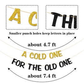 A Cold One for the Old One Banner - Funny 30th 40th 50th 60th 70th 80th 90th Party Supplies - Women Men Birthday Retirement Party Decorations - Black Gold Glitter
