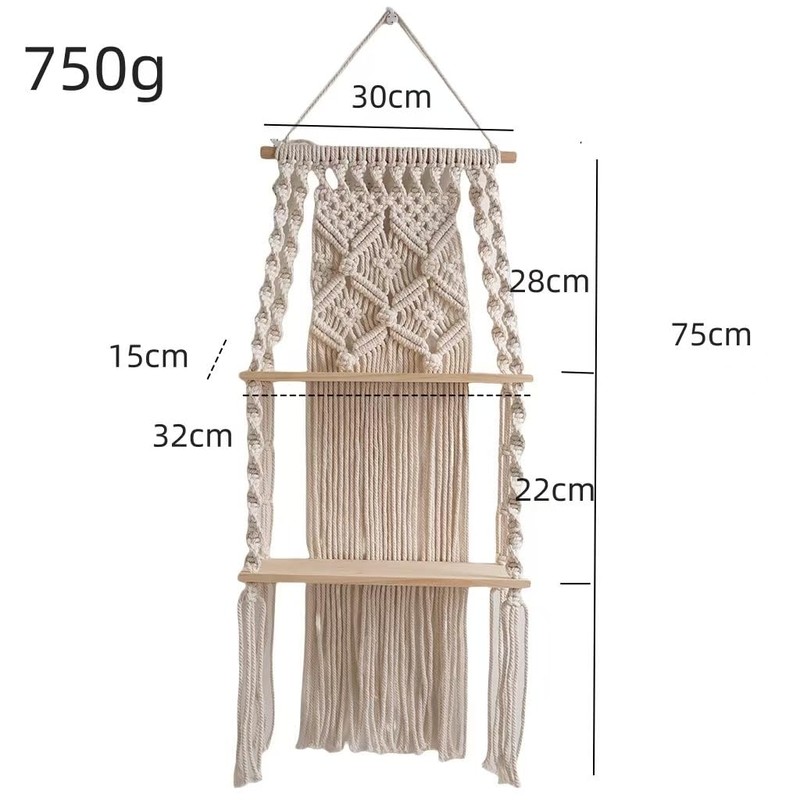 lomonmen Macrame Shelf, Boho Shelf, Hand-Woven Floating Shelf, Double Layer,