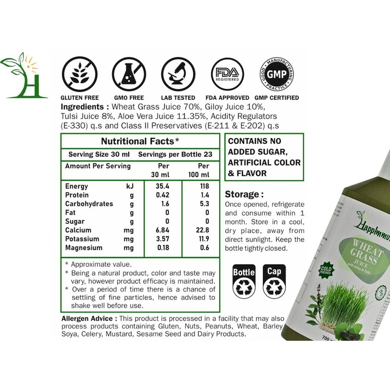 Wheatgrass Juice, Cold Pressed, No Added Sugar, No Added Flavour,
