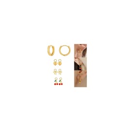 Gold Earrings Set for Women 18K Gold Plated Hypoallergenic Dainty Earrings Trendy Mix and Match Hoop Earrings with Heart Bow Cherry Charms Dangle Huggie Hoop Charms Earrings for Wedding Jewelry Gift