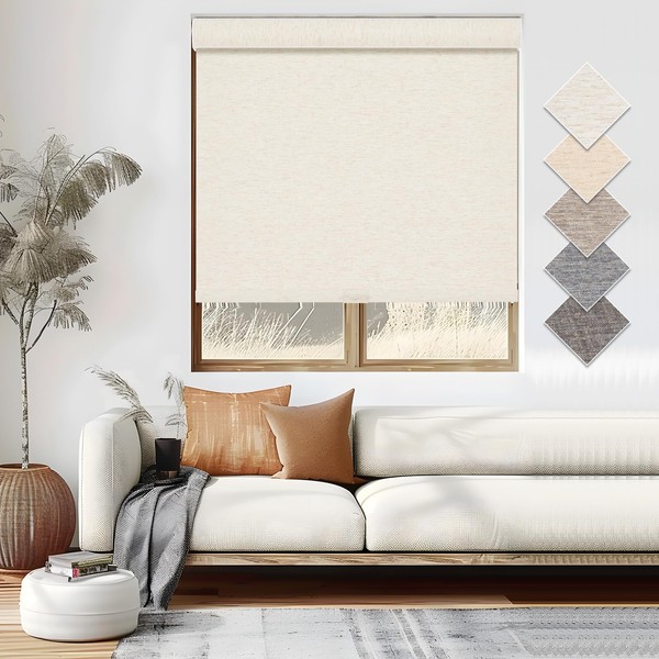 Tonature 100% Blackout Roller Blinds Cordless Shades with Natural Linen