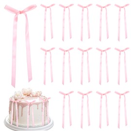50 Stück Schleifen Kuchendekoration Rosa Schleifen Cupcake Picker Hochzeitstag Kuchen Dekorationen Bowknot Cupcake Toppers Torten Satinband für Geburtstag Hochzeit Jahrestag Babyparty
