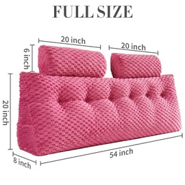 Wedge Headboard Pillow - Bed Wedge Pillow for Headboard Triangular Headboard Pillow with Neck Roll Pillow-Large Bolster Pillow for Sitting in Bed Backrest Positioning Support (Fushia,54x8x20 Inches)