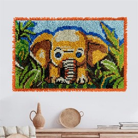 DUBENS Süß-Tier-Serie Knüpfteppich Zum Selber Knüpfen-Sets, DIY Knüpfhaken Teppich Set Knüpfsets Latch Hook Kit für Erwachsene,Fußabtreter Tapisserie Handwerk Geschenke (60cmx40cm,Elefant)