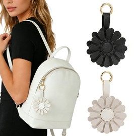 URIZZD Air Tag Keychain for Apple Airtags Holder, 2 Pack Flower Air Tag Cases, Leather Cover for AirTags Holder (Black+Beige)