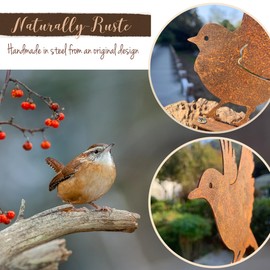 OULYDEKO 5PCS Rusty Birds Decoration, Outdoor Fence Decorations, Metal Birds Craft Statue Ornaments - Perfect Yard Art and Large Outdoor Ornaments, Fence Topper and Bird Decor (Wren12x12cm)