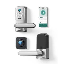Hornbill WiFi Smart Lock with Handle, Keyless Entry Biometric Fingerprint Lock with Auto-Lock, Keypad Passcode Deadbolt Lever for Home Front Door Bedroom