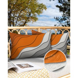 Waterproof Outdoor Throw Pillow Cover Orange Grey Modern Geometric Lumbar Pillowcases Set of 2 Abstract Ombre Decorative Patio Furniture Pillows for Couch Garden 20x12 inch x 2pcs
