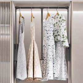 Pull Down Closet Rod for Hanging Clothes, Retractable Wardrobe Hanger for Cabinet Inside Width 26"~35", Aluminium alloy Tubing with Plastic Housing, 44 lb Weight Rating