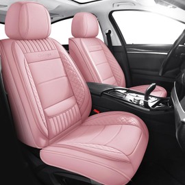 Chezope Car Seat Covers Full Set Universal Fit for Most Cars SUV Sedans Trucks Leather Car Seat Cushion Automotive Seat Cover Accessories Waterproof Leatherette Car Seat Cushion Covers Pink