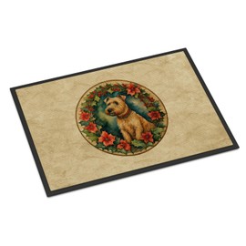 Caroline's Treasures DAC2389MAT Lakeland Terrier Christmas Flowers Doormat Front Door Mat Indoor Outdoor Rugs for Entryway, Non Slip Washable Low Pile, 18H X 27W