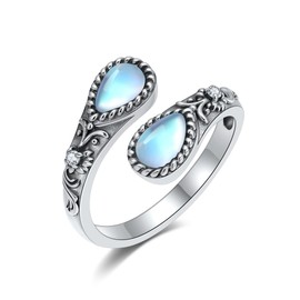 DAYLINLOVE Moonstone Ring 925 Sterling Silver Sunflower Adjustable Open Thumb Ring Flower Moonstone Jewellery Gifts for Women Mum Grandma