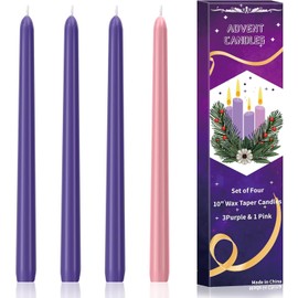 4 Pack Advent Taper Candles Set, 10-Inch Premium Hand-Dipped Unscented Christmas Advent Candles - Perfect for Holidays, Seasonal Celebrations, Church Services, and Parties.