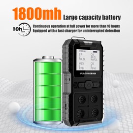 XLA Alert Portable 4 Gas Monitor Multi Gas Detector，Portable Gas Detector Rechargeable 4 Gas Monitor Ex H2s Co O2 with LCD Display Sound Light Shock confined Space air Monitor (Black)