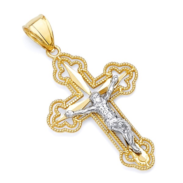 14k REAL Two Tone Gold Religious Jesus Crucifix Cross Charm