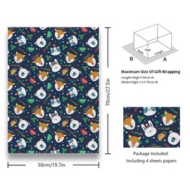 Christmas Wrapping Paper for Kids Boys Girls, Deer Cat Rabbit Polar Bear Christmas Animals Gift Wrap 4 Sheets Folded Flat 20x28 Inches Per Sheet Christmas Paper for New Year Xmas Winter Holiday