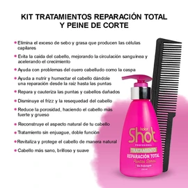 Kit Tratamiento Reparación Total Kolor Shot 2pzs para Cabello Maltratado, Seco, Teñido o Decolorado Repara Puntas Abiertas Crema Para Peinar + Peine Corte Estilista