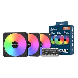 MONTECH GF120R V2 ARGB 120mm Case Fan – Sleek & Minimalist Design, High Airflow, Hydraulic Bearing, Quiet Performance, Vibrant ARGB Lighting,Reverse Blade, 3 in 1 Pack with 6X6 Fan Hub, Black