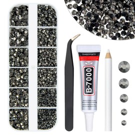 qiipii Metallic Gray Resin Rhinestones w B7000 Jewelry Glue for Bedazzling Crafting Flatback Stones 2mm 3mm 4mm 5mm 6mm Steel Grey Diamonds Crystals Gems Charms for Nails Face Makeup Tumblers Crafts