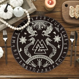 Artoid Mode Viking Tree of Life Raven Helmet of Awe Place Mats Set of 4 37 cm Kitchen Table Decoration Indoor Holiday Party Decor