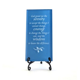 Lifeforce Glass The Serenity Prayer Inspirational Glass Plaque. Encouraging and Centering Words to Empower. Includes a Folding Easel. Medium Blue