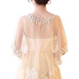 MisShow Bridal Embroidered Lace Appliques Shrug Wedding Shawl Wrap Bolero,Champagne
