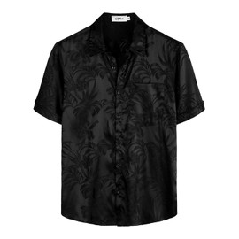 VATPAVE Mens Summer Jacquard Regular Fit Shirts Casual Button Down Short Sleeve Beach Tops with Pocket 3X-Large Black Hawaiian