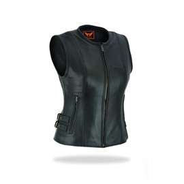 TackField Women's Premium Cowhide Leather Motorcycle Heavy Duty Vest – Biker Riding Collarless Vest (US, Alpha, X-Small, Regular, Regular, Black)
