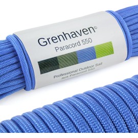 Grenhaven Tear-Proof Paracord 550 for Outdoor DIY Manual Braiding, Camping, Gardening, Universal Survival Rope with 7 Cords 100ft long, 250lbs Capacity, 4mm diameter, NOT SUITABLE FOR CLIMBING, blue