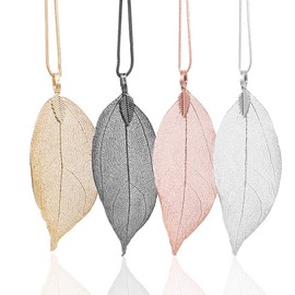 4 Color Styles Natural Real Leaf Filigree Pendant Necklaces for Women Long Pendant Necklace Trendy Clothes Accessories Jewelry