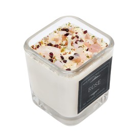 Rose Candle by New Moon Beginnings - Floral Scented Candle - Dried Flower & Crystal Candles - Love Candle - All Natural Soy Candle