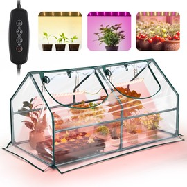 Meonum Mini Greenhouse with Grow Light, 47.2"L x 23.6"L x 23.6"W Portable Greenhouses for Indoor/Outdoor with Roll-up Zipper Door, Waterproof UV-Resistant Green House for Indoor/Outdoor Seed Starting