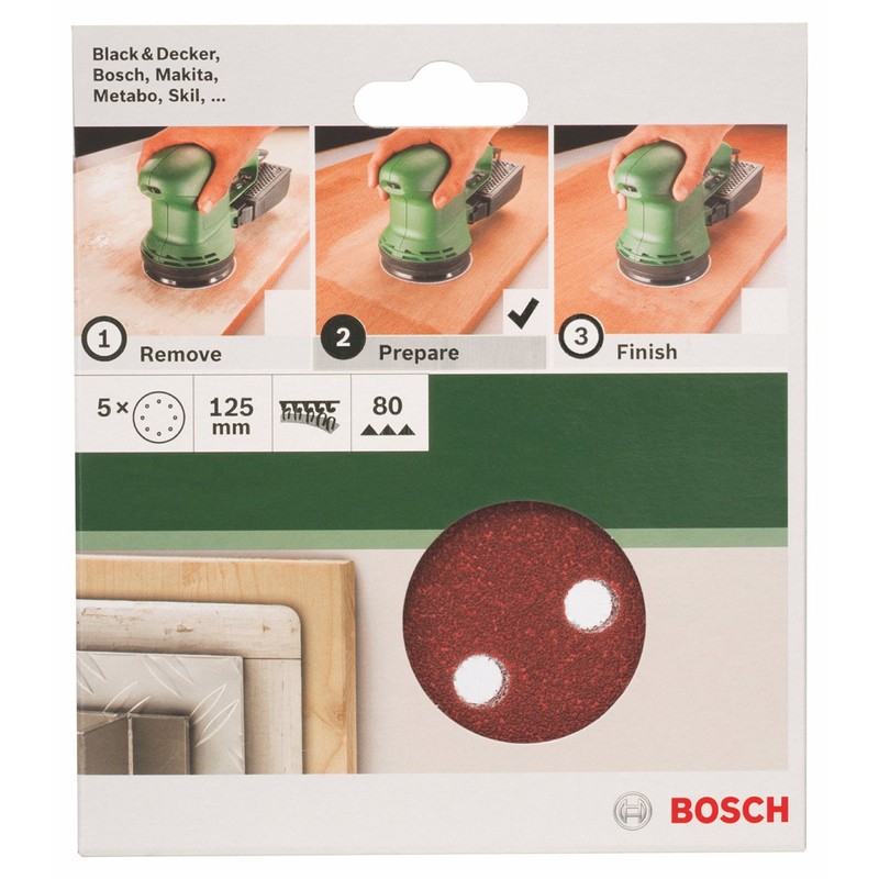 Bosch 2609256A24 Sanding Sheet Set for Random Orbit Sanders (5-Piece)