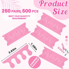 Mumufy 500 Pcs (250 Pairs) Toe Separators Pedicure Tool Kit Soft Toe Spacers for Pedicures Spreaders Finger Dividers for Women Men Feet Nail Toenails Art Painting Polish Spa (Pink)