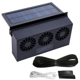 KACEPAR Black Solar Power Car Exhaust Fan w/3 Air Outlet, Window Mount Car Radiator Cooling Fan for Car, Cooling Solar Auto Ventilation Fan Portable Safe Auto Air Vent Radiator