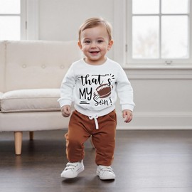 Toddler Baby Boy Girl Football Outfit Long Sleeve Rugby Letter Print Sweatshirt Pants Set 2pcs Fall Winter Clothes (White, 6-12 Months)
