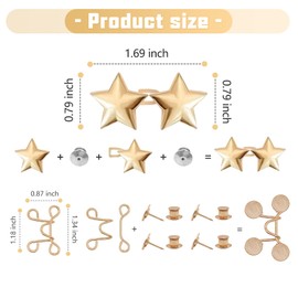 8 Set Pant Waist Tightener Star Buttons Pins for Loose Jeans Reusable Waist Cincher Clip Metal Star Tightener for Clothing Dresses Skirts No Sewing Decoration Accessories(Silver+Gold)