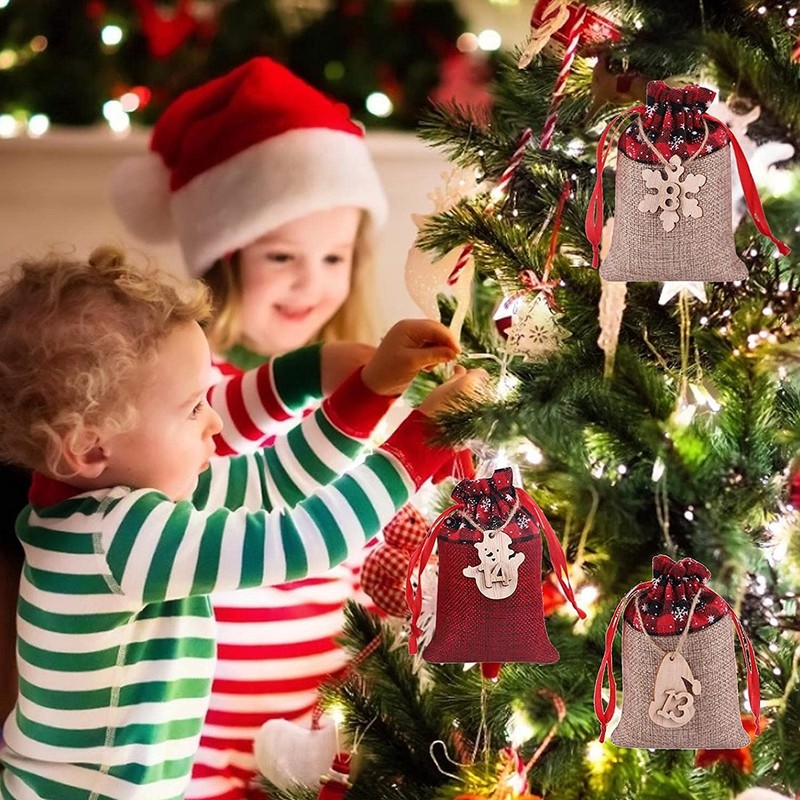 Advent Calendar Bags, 24 Advent Calendar Hanging Bags, Christmas Gift