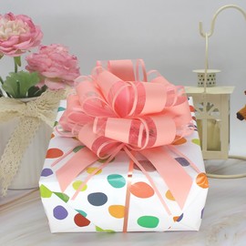 10 Pieces Large Pull Bows, 6 inches Bow for Gift Wrapping, Basket Decoration, Party, Birthday Gift, Wedding Ribbon Bow, Valentine's Day Gift Decoration (Orange-Pink)