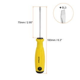 HARFINGTON SL3 Flat Head Screwdriver 6.3" Magnetic Slotted Screwdrivers 3" CR-V with Ergonomic Handle for DIY Repairing, Yellow