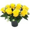 NEW IMPROVED DESIGN & QUALITY WITH FOAM INSERT | 25cm Grave Flower Pots | Artificial Flowers For Graves | For Cemetery & Floral Decorations | Grave Flowers Cemetery Funeral Flowers | 12 YELLOW ROSES