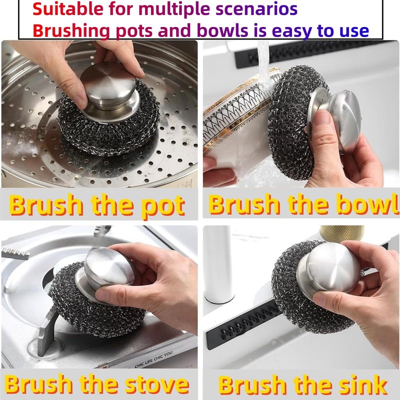 8Pcs Steel Wool Scrubber with 6 Replacement Pads and 2Stainless