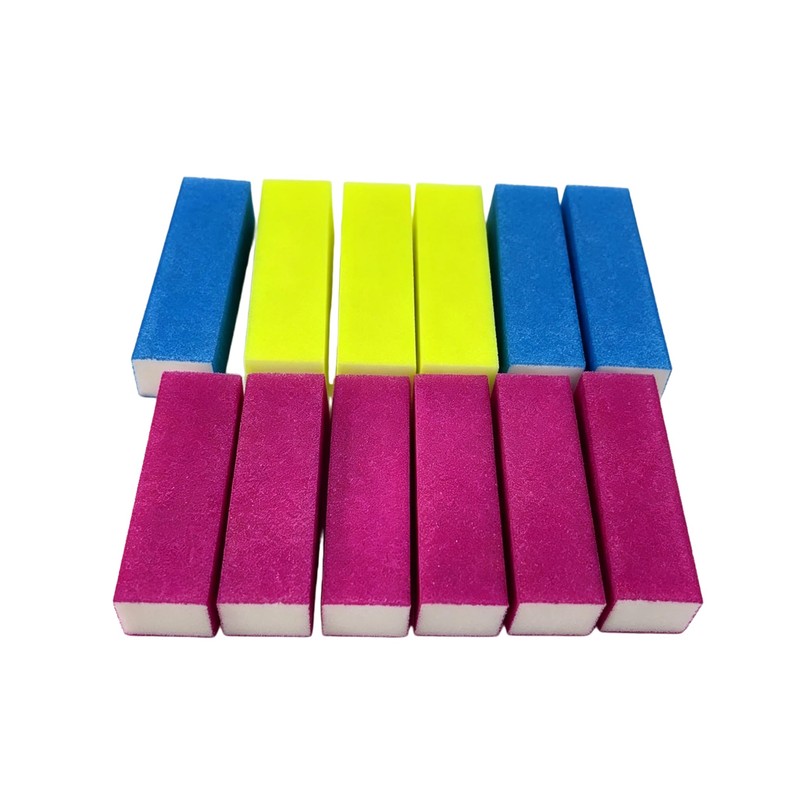 12PCS Colofull Square Nail File Sponge Art Buffer Buffing Polishing