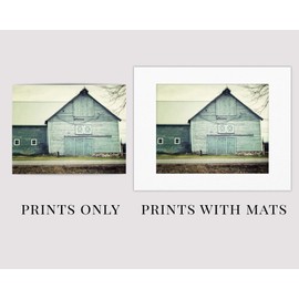 Shabby Chic Farmhouse Wall Art Home Decor Set of 4 Prints (Not Framed). Teal and Aqua Barn Landscapes. 5x7, 8x10, 11x14, or 16x20. (4 8x10 Prints with 11x14 Mats)