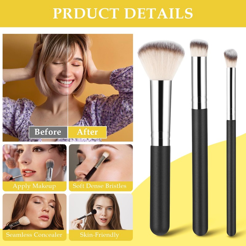 Amaxiu 3 Pcs Foundation Contour Brushes - Foundation Brush &