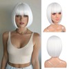 12 Inch White Bob Wig with Bangs, Synthetic Heat-Resistant Silver