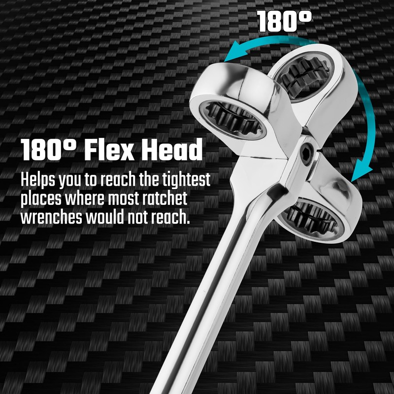 DURATECH Extra Long Flex Head Ratchet Wrench, 144-P, Double-Stacked Pawls,