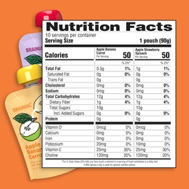 Brainiac Fruit and Veggie Applesauce Variety Pack Pouches, Apple Banana Carrot, Apple Strawberry Spinach, Unsweetened Applesauce with Immune Boosting Vitamin C, Omega-3s & Choline, 40 Count, 3.2 oz.