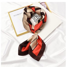 MEISEE 100% Pure Mulberry Silk Scarf 27"'x27(in) Square Scarf Head Scarf Neck scarf Headscarf for Women with Gift Packed, Orange Plaid