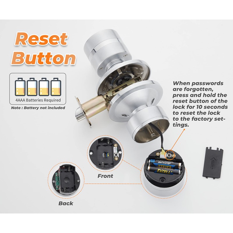 Keyless Electronic Entry Door Knob, Keypad Smart Door Knob, Interior